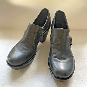 Born Boots Women 9.5 Black Dollie Platform Clog Chunky Leather Ankle Booties Zip
